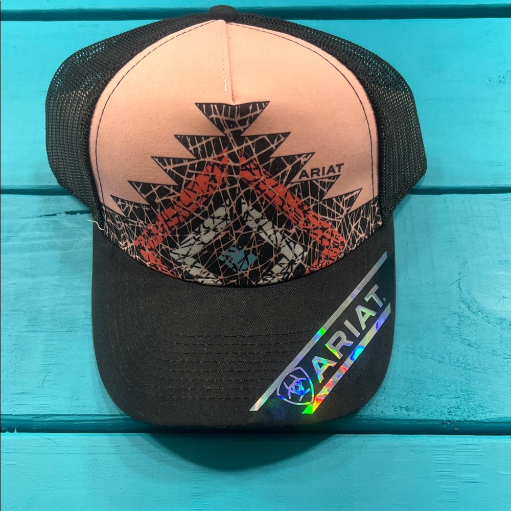 Ariat Pink and Black Geometric Trucker Hat